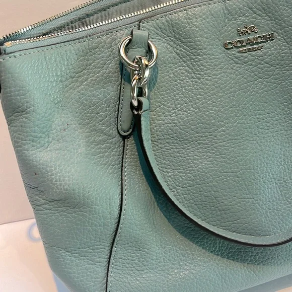 Coach Light Blue Mini Kelsey Leather Satchel Tote Bag w/ Crossbody Strap - Picture 12 of 13